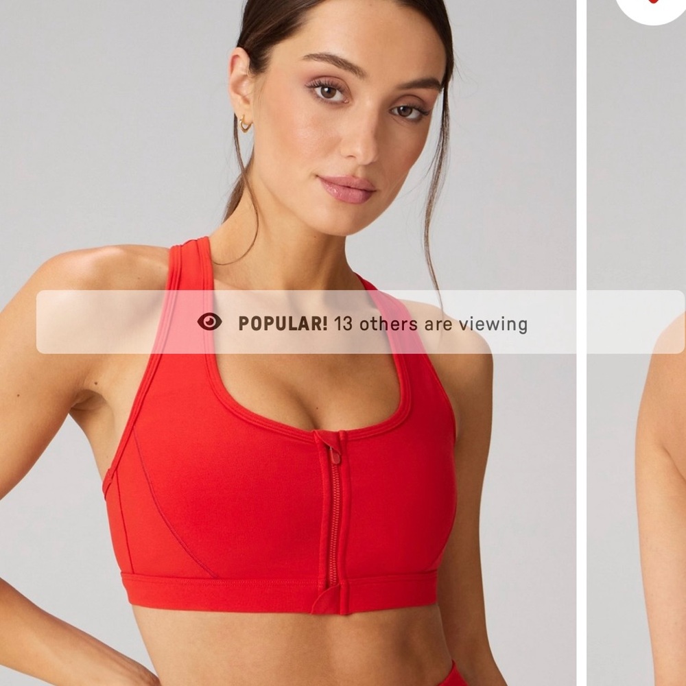 Fabletics Bold Red Essential Front Zip Medium Impact Sports Bra
